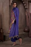 AFFROZ_Blue Viscose Crepe Printed Floral V Neck A-line Kurta Palazzo Set _Online_at_Aza_Fashions