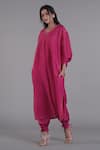 Shop_AFFROZ_Pink Linen V Neck Oversized Kurta And Pant Set _Online_at_Aza_Fashions