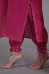 AFFROZ_Pink Linen V Neck Oversized Kurta And Pant Set _at_Aza_Fashions