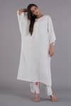 AFFROZ_White Linen Printed Floral Round Kimono Kurta And Palazzo Set _Online_at_Aza_Fashions