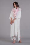 Buy_AFFROZ_White Linen Printed Floral Round Kimono Kurta And Palazzo Set _Online_at_Aza_Fashions