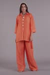 AFFROZ_Orange Linen Shirt Collar Oversized And Pant Set_Online_at_Aza_Fashions