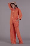 Buy_AFFROZ_Orange Linen Shirt Collar Oversized And Pant Set_Online_at_Aza_Fashions