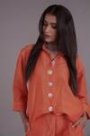 Shop_AFFROZ_Orange Linen Shirt Collar Oversized And Pant Set_Online_at_Aza_Fashions
