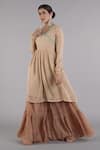 AFFROZ_Beige Russian Silk Embellished Zari V Neck Peplum Kurta Sharara Set _Online_at_Aza_Fashions