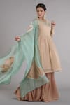 Buy_AFFROZ_Beige Russian Silk Embellished Zari V Neck Peplum Kurta Sharara Set _Online_at_Aza_Fashions