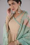 AFFROZ_Beige Russian Silk Embellished Zari V Neck Peplum Kurta Sharara Set _at_Aza_Fashions
