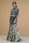 AFFROZ_Green Viscose Crepe Print Abstract Round Taabir Top With Mermaid Tail Skirt _Online_at_Aza_Fashions