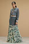 Buy_AFFROZ_Green Viscose Crepe Print Abstract Round Taabir Top With Mermaid Tail Skirt _Online_at_Aza_Fashions