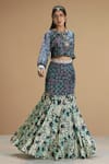 AFFROZ_Green Viscose Crepe Print Abstract Round Taabir Top With Mermaid Tail Skirt _at_Aza_Fashions