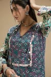 AFFROZ_Green Viscose Crepe Print Floral Abstract V Neck Kurta And Flared Pant Set _at_Aza_Fashions