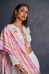 Shop_AFFROZ_White Viscose Crepe Printed Floral Round Layered Palazzo Saree With Blouse _Online_at_Aza_Fashions