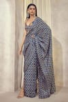 Buy_AFFROZ_Blue Russian Silk Printed Paisley Jaal V Neck Pre-draped Saree With Blouse_Online_at_Aza_Fashions