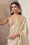 Shop_AFFROZ_Ivory Tissue Silk Embroidery Gota Patti Sunehri Lace Border Saree With Blouse _Online_at_Aza_Fashions