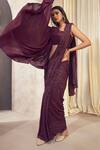 AFFROZ_Purple Georgette Jacquard Pattern Saree With Cape Blouse _Online_at_Aza_Fashions