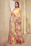 AFFROZ_Orange Russian Silk Print Floral Cowl Neck Abstract Lehenga Saree With Top _Online_at_Aza_Fashions