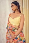 AFFROZ_Orange Russian Silk Print Floral Cowl Neck Abstract Lehenga Saree With Top _at_Aza_Fashions