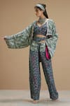 AFFROZ_Green Viscose Crepe Print Abstract Sweetheart Neck Crop Top Pant Set _Online_at_Aza_Fashions