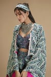 Buy_AFFROZ_Green Viscose Crepe Print Abstract Sweetheart Neck Crop Top Pant Set _Online_at_Aza_Fashions