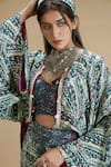 Shop_AFFROZ_Green Viscose Crepe Print Abstract Sweetheart Neck Crop Top Pant Set _Online_at_Aza_Fashions