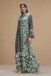 Buy_AFFROZ_Green Viscose Crepe Print Abstract Mandarin Collar Ruffle Hem Dress _Online_at_Aza_Fashions