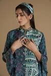 Shop_AFFROZ_Green Viscose Crepe Print Abstract Mandarin Collar Ruffle Hem Dress _Online_at_Aza_Fashions