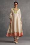 Buy_AFFROZ_Ivory Tissue Silk Embroidery Gota Patti V Neck Leaf Lace Anarkali Set _Online_at_Aza_Fashions