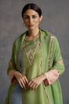 Buy_AFFROZ_Green Tissue Silk Embroidery Gota Patti Round Neck Two Toned Lace Kurta Set _Online_at_Aza_Fashions