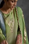 Shop_AFFROZ_Green Tissue Silk Embroidery Gota Patti Round Neck Two Toned Lace Kurta Set _Online_at_Aza_Fashions