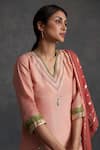 Buy_AFFROZ_Pink Tissue Silk Embroidery Gota Patti V Neck Lace Kurta Sharara Set _Online_at_Aza_Fashions