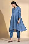 AFFROZ_Blue Viscose Linen Lace Round Flared Kurta With Pant _Online_at_Aza_Fashions