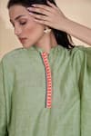 Buy_AFFROZ_Green Viscose Linen Lace Mandarin Collar Solid Kimono Kurta With Pant _Online_at_Aza_Fashions