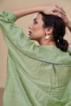 AFFROZ_Green Viscose Linen Lace Mandarin Collar Solid Kimono Kurta With Pant _at_Aza_Fashions