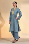 AFFROZ_Grey Viscose Linen Lace Mandarin Collar Kurta With Pant _Online_at_Aza_Fashions