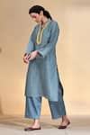 Buy_AFFROZ_Grey Viscose Linen Lace Mandarin Collar Kurta With Pant _Online_at_Aza_Fashions