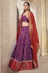 Shop_AFFROZ_Purple Dola Silk Jacquard Woven Floral Square Neck Lehenga Set _Online_at_Aza_Fashions