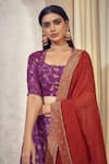 AFFROZ_Purple Dola Silk Jacquard Woven Floral Square Neck Lehenga Set _at_Aza_Fashions