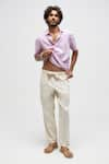 Buy_Terra Luna_Cream 100% Organic Handloom Oxford Cotton Solid Drawstring Pant _at_Aza_Fashions