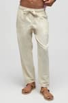 Shop_Terra Luna_Cream 100% Organic Handloom Oxford Cotton Solid Drawstring Pant _at_Aza_Fashions