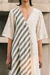 Buy_Urvashi Kaur_Grey Handspun Cotton Jamdani Zephyr Stripe Pattern Dress_Online_at_Aza_Fashions