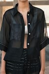 Urvashi Kaur_Black Chanderi Cotton Silk Ignea Sheer Crop Shirt_Online_at_Aza_Fashions