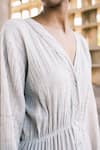 Urvashi Kaur_Off White Handwoven Linen Cotton Corinth Stripe Pattern Dress_Online_at_Aza_Fashions