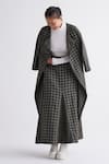 THREE_Green Melange Checkered And Stripe Reversible Jacket And Circular Skirt Set _at_Aza_Fashions