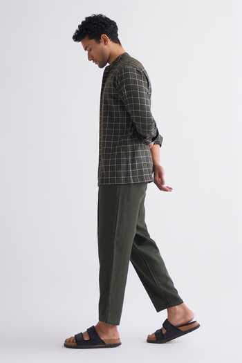Three_Green Melange Applique Band Collar Shirt _Online_at_Aza_Fashions