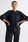 THREE_Black Handloom Cotton Round Batwing Sleeves Top And Pant Set _Online_at_Aza_Fashions