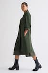 Buy_Three_Green Melange Striped Dress  Band Collar Jacket And A-line _Online_at_Aza_Fashions