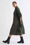 Three_Green Melange Striped Dress  Band Collar Jacket And A-line _at_Aza_Fashions