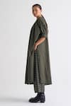 THREE_Green Melange Checkered Broad Pant _Online_at_Aza_Fashions
