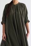 Buy_THREE_Green Melange Striped Band Collar Long Shirt _Online_at_Aza_Fashions