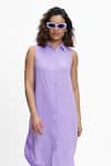 Buy_Terra Luna_Purple 100% Linen Pointed Collar High Low Hem Shirt Dress _Online_at_Aza_Fashions